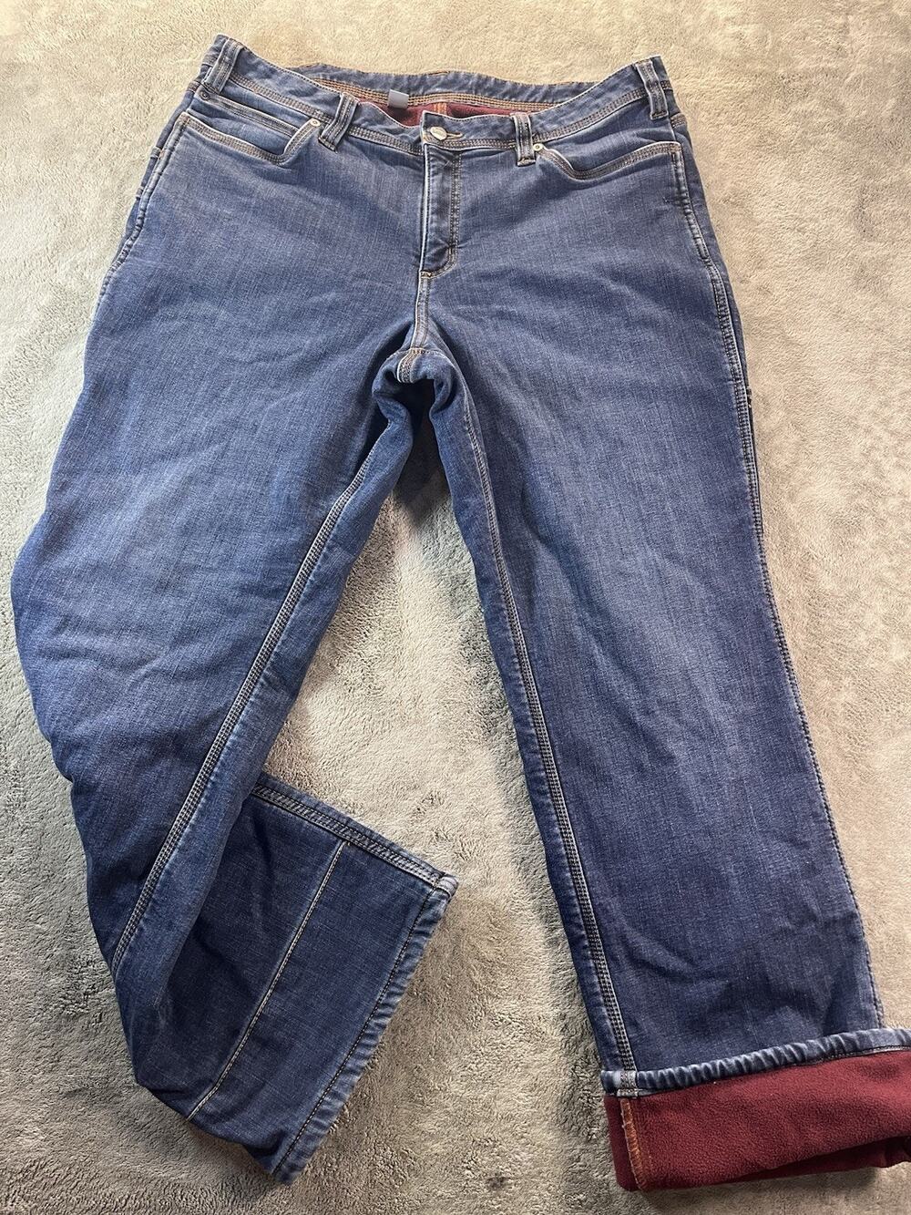 Carhartt W 16 Regular Blue Fleece Lined Jeans Relaxed Straight Cargo Workwear